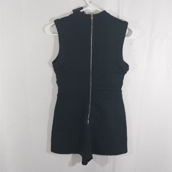 NWT! LAC BLEU! BLACK STRETCH 1 PC ROMPER, SHEER MESH BLOCKED BODICE! SZ S - Picture 5 of 11